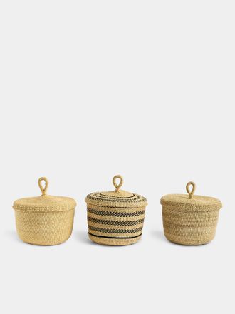 Baba Tree Banasco Handwoven Elephant Grass Lidded Storage Baskets (Set of 3)