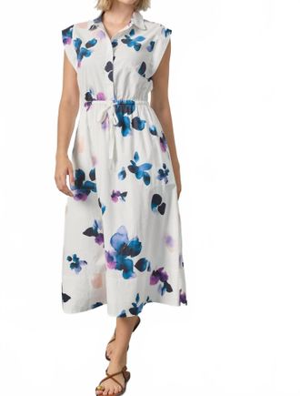 Lilla P Gusset Sleeve Midi Dress In Orchid Prt