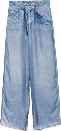 Pierre-Louis Mascia Zijden broek met wijde pijpen en denimprint - Blauw