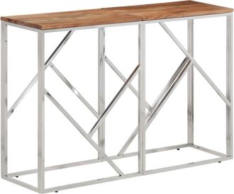vidaXL Vidaxl - Mesa Consola Acero Inoxidable Y Madera Maciza Acacia Plateada