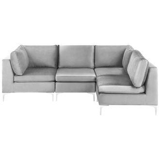 Beliani Sof&aacute; Esquinero 4 Plazas De Terciopelo Gris Izquierdo Asiento Patas Metal Glamour Evja