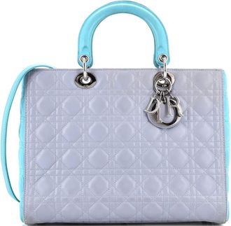 Dior Bicolor Lady Dior Bag Cannage Quilt Lambskin Large satchel - Blauw