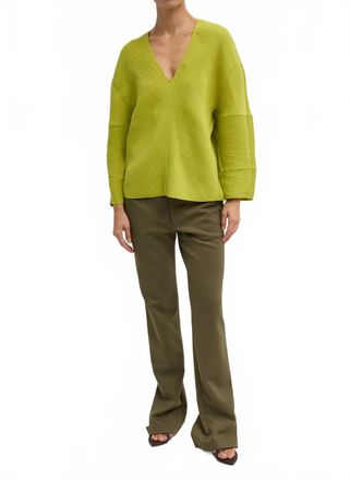Tibi Plisse Hinged Long Sleeve Top In Pea Pod