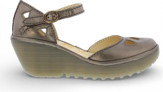 FLY London Yuna damessandalen met sleehak, bronsbruin leer