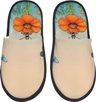 Generic Colorful Plants And Insects Women Men Slippers Breathable Shoes Fluffy House Slippers For Bedroom Outdoor Indoor M