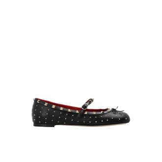 Valentino Garavani Schoenen, Dames, Zwart, 38 1/2 EU, Leer, Leren ballerinas met studs