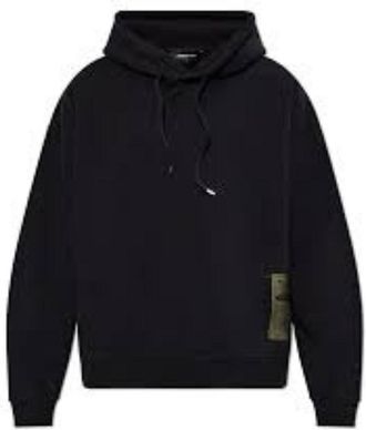 Dsquared2 Mens Patch Design Black Hoodie Cotton - Size Medium