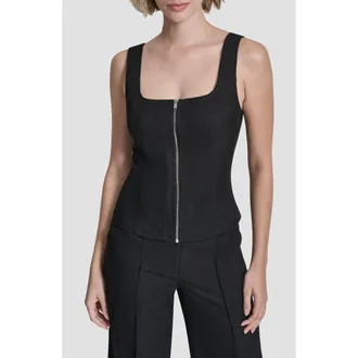 DKNY Zigzag Stitch Corset Top in Black at Nordstrom, Size X-Large