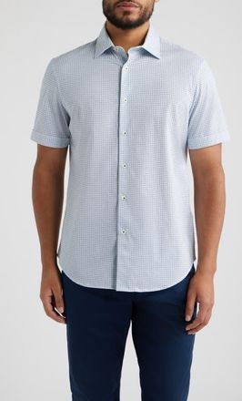 Bugatchi Miles OoohCotton Neat Dot Print Short Sleeve Button-Up Shirt in White at Nordstrom, Size Xxx-Large