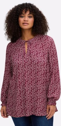 Sheego Longbluse SHEEGO, Damen, Gr. 44, bordeaux, gemustert, 100% Viskose, bedruckt, gebl&uuml;mt, gemustert, mehrfarbig, V-Ausschnitt, Blusen Longbluse