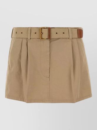 Miu Miu gabardine mini skirt belted waist buttons pleats