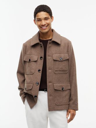 Tommy Hilfiger Mens Heathered Wool-Blend Field Jacket - Coastal Taupe - XXXL