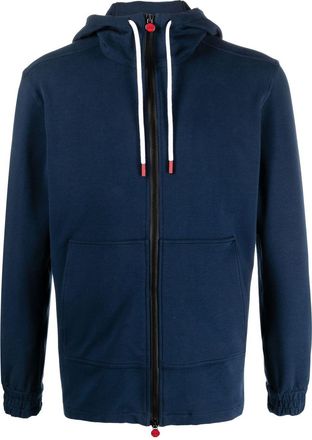 Kiton drawstring-hood zip-up hoodie - men - Cotton/Elastane - M - Blue