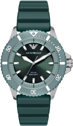 Emporio Armani World Explorer Solar Silicone Strap Watch, 42mm in Green at Nordstrom