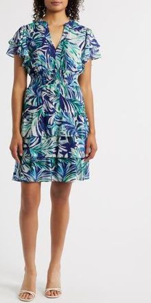 Julia Jordan Tropical Print Tiered Dress in Blue Multi at Nordstrom Rack, Size 10