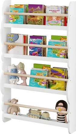 Woltu Woltu Libreria Da Parete Per Bambini. Piccola Libreria Frontale A 4 Ripiani In Legno. Scaffale Porta Libri A Muro Per Cameretta. Bianco