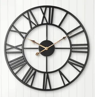 OEM Reloj De Pared Silencioso, Estilo R&uacute;stico Europeo Vintage Con N&uacute;meros Romanos, 40 Cm, De Metal Con Estructura Met&aacute;lica, Funciona Con Pilas, Sin Tapa, 