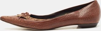 Carolina Herrera Brown Canvas And Leather Pointed Toe Ballet Flats