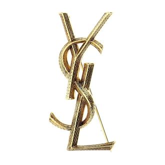 Saint Laurent Broche con Logo Texturizado - Accessories - Mujer - Amarillo - ONE SIZE