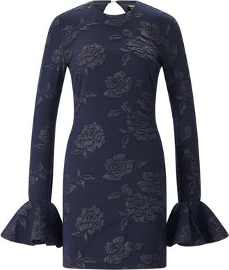 Rotate Floral Jacquard Mini Jurk - Dames - Korte kleedjes - Blauw - M - Polyester - Kleedjes