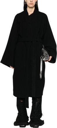 Rick Owens Jassen, Dames, Zwart, S, V-hals Jas met Riem