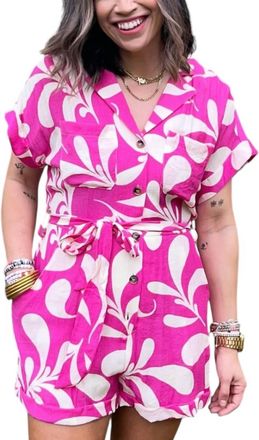 Entro Aloha Mini Romper In Hot Pink