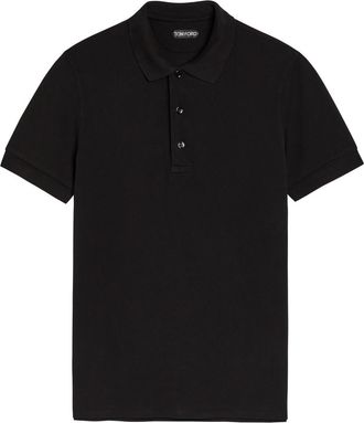 Tom Ford Logo-embroidered Piqu&eacute; Lyocell and Cotton-blend Polo Shirt - Black - 52 (IT52 / XL)