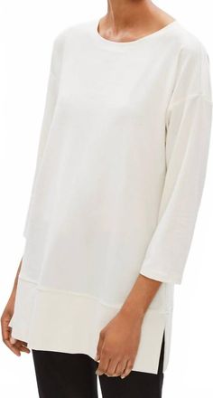 Eileen Fisher Light-Weight Washable Stretch Crepe Tunic Top In Bone
