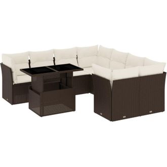 vidaXL Set De Sof&aacute;s De Jard&iacute;n 9 Pzas Y Cojines Rat&aacute;n Sint&eacute;tico Marr&oacute;n Vidaxl
