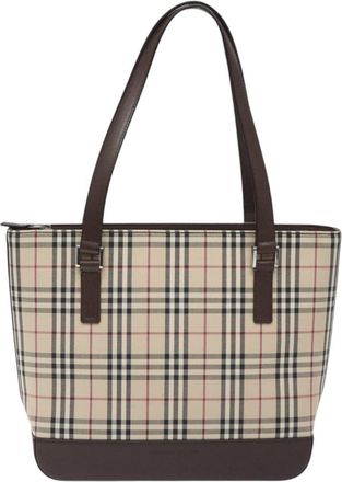 Burberry Nova Check Beige Canvas Handbag (Pre-Owned)