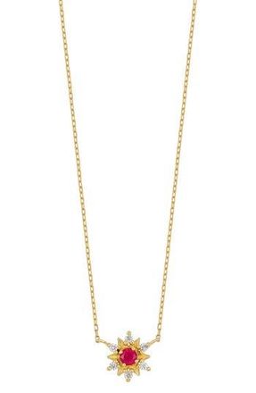 Bony Levy 18K Yellow Gold Diamond & Ruby Flower Pendant Necklace at Nordstrom Rack