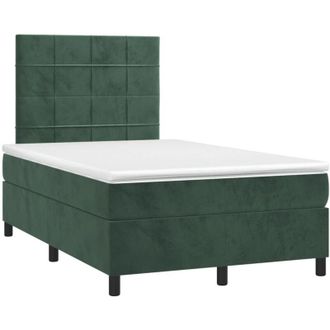 vidaXL Vidaxl - Cama Box Spring Colch&oacute;n Y Led Terciopelo Verde Oscuro 120x190cm