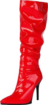 Generic Womens Sexy Knee High Boots Pointed Toe Super High Square Heel With Side Zipper And Pleated Shaft For Banquets