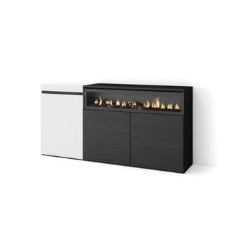 Skraut Home Aparadores Para Sal&oacute;n, Gran Capacidad De Almacenaje, 150x75x35cm, 3 Puertas, Chimenea El&eacute;ctrica, Estilo Moderno, Blanco Y Negro - Skraut Home