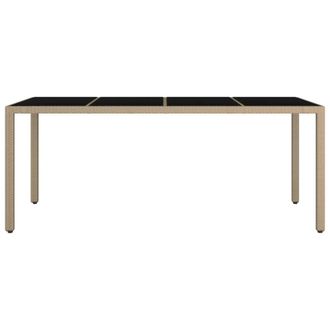 Berkfield Home Garden Table with Glass Top Beige Poly Rattan&Tempered Glass