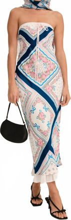 For Love & Lemons Mae Floral Strapless Slip Midi Dress In Ivory/multi