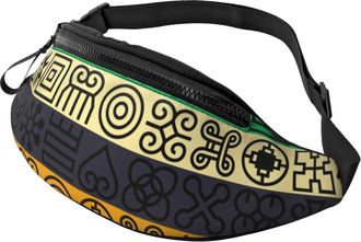 Generic African Adinkra Waist Pack Waist Packs With Headphone Jack Bumbags For Women Marathon Workout 14X35Cm