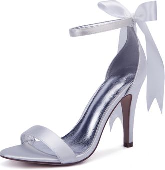 Generic Wedding Bridal Shoes High Heels Women Open Toe Stiletto Sandals Wedding Bridal Party Prom Dress Shoes 10.5Cm,White,3 UK
