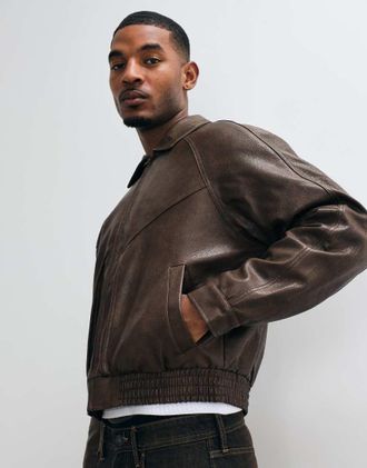 Cotton On giacca harrington in similpelle marrone slavato