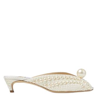 Jimmy Choo London Samantha 35 Pearl-Embellished Satin Mules, Brand Size 34.5 ( US Size 4.5 )