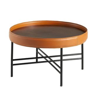 Angel Cerd&aacute; Round Coffee Table, Walnut Top, Orange Band, Black Steel Legs
