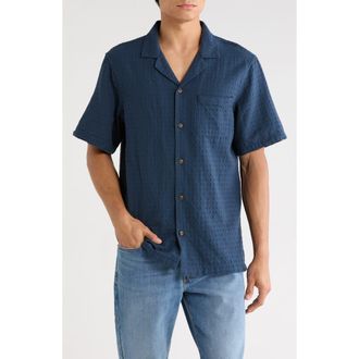 Lucky Brand Dobby Cotton Camp Shirt in Midnight Navy at Nordstrom Rack, Size Xx-Large