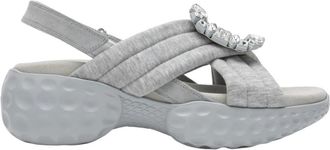 Roger Vivier Schoenen, Dames, Grijs, 39 EU, Sandaal met lichte stof en strass gesp