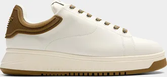 Emporio Armani Mens Embossed heel leather sneakers