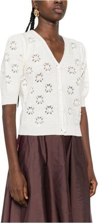 Twinset Pierced Cardigan - Dames - Vesten - Wit - XS - Wol - Truien & Vesten