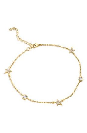 Kenneth Jay Lane 14K Gold Plated Pave Star Bezel CZ Anklet in Clear-Gold at Nordstrom Rack