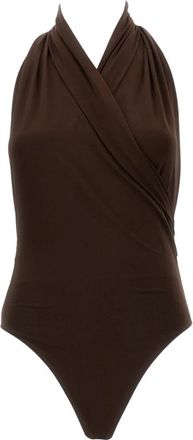 Andamane Body met gedrapeerde mouwloze halslijn - Dames - Bodies - Bruin - XS - Tops