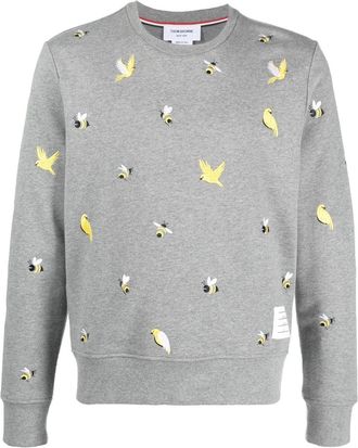 Thom Browne embroidered cotton sweatshirt - men - Cotton - 1 - Grey