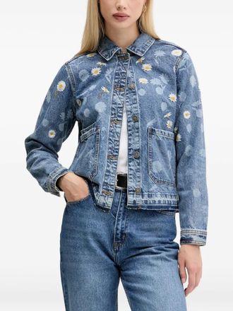 Desigual Denim jack met geborduurde bloemen - Blauw