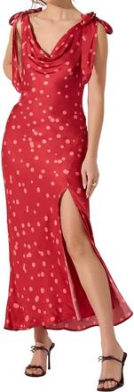 Astr Allexina Satin Cowl Neck Midi Dress In Red Polka Dot